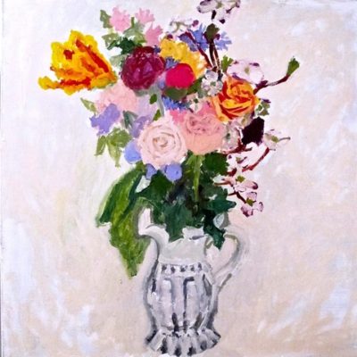 Pink Roses in Glass Pitcher