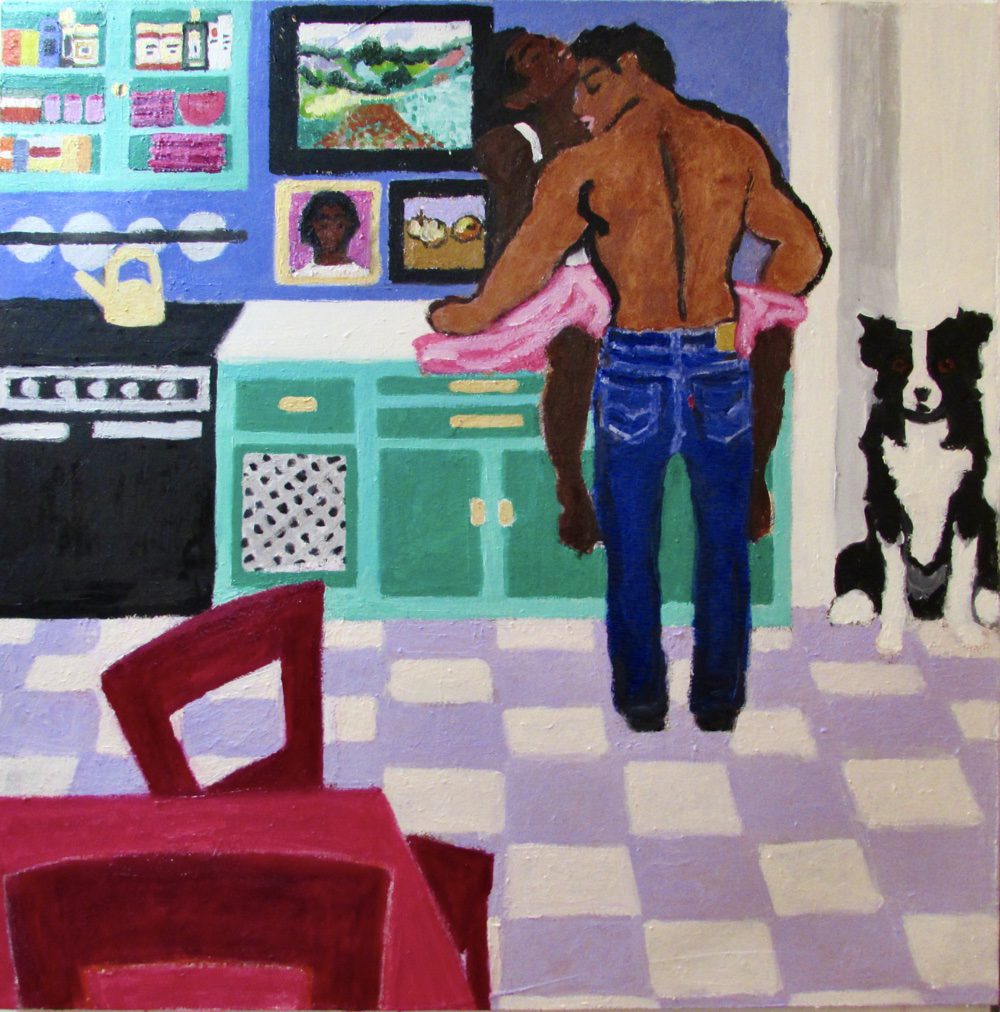 Kitchen Kiss with Monet Landscape